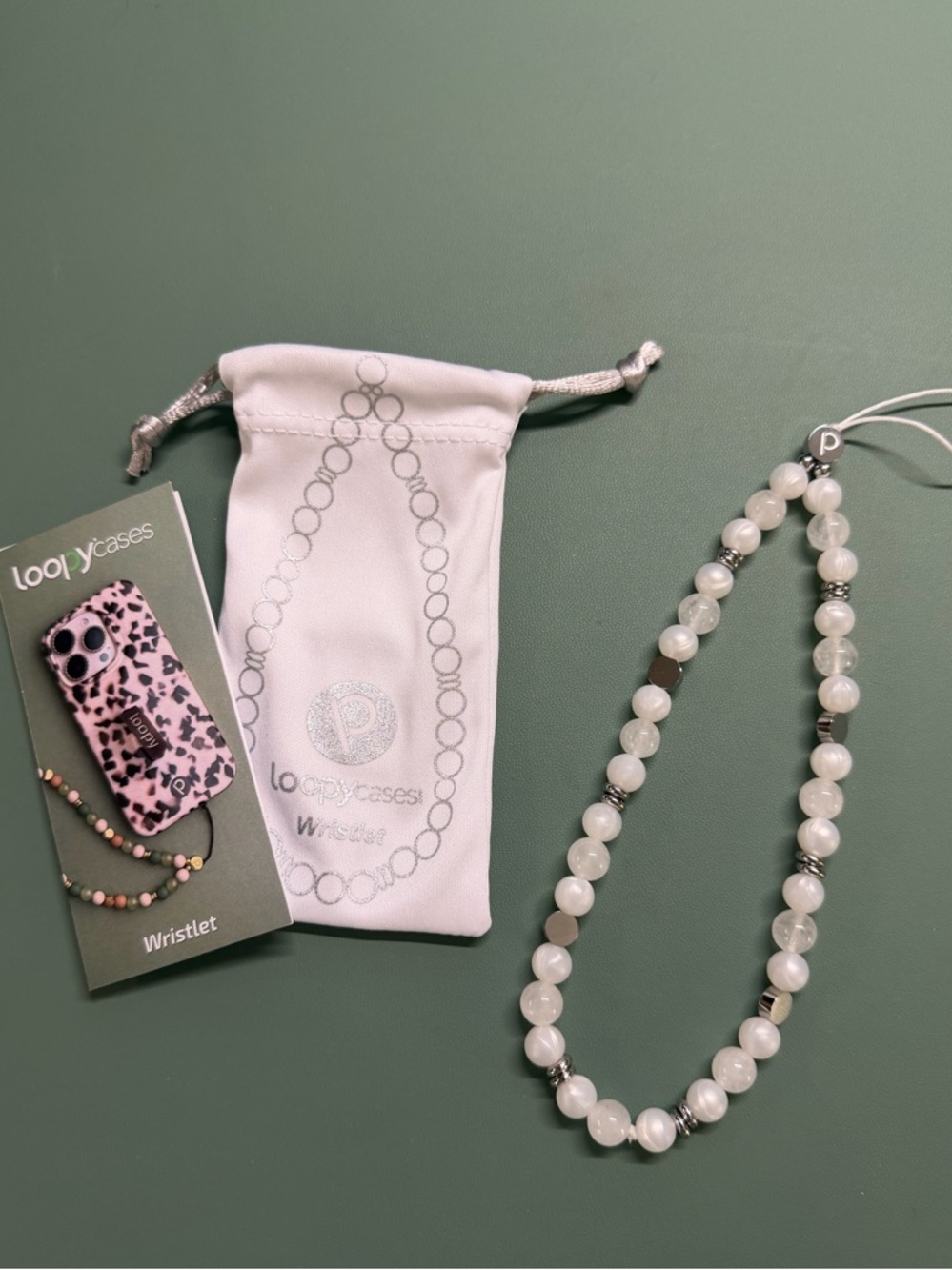 Loopy Case White Beaded Wristlet Necklace with Silver Accents